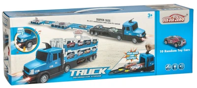 Transporter samochodów KIK TIR laweta składany z samochodami 10 szt Niebieski (5903039751279)