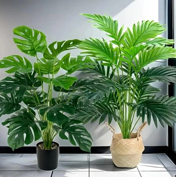 Набір штучних тропічних рослин 2 шт Монстера Monstera + Трахікарпус Trachycarpus / рослини для декору будинку / саду / офісу, 24 листки, зелений (128856854)