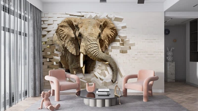 Фотообои флизелиновые Print-walls Слон сквозь стену 0850 300×250 см (Ш×В)