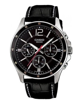 Casio MTP-1374L-1A мужские кварцевые часы кожаный ремешок черный циферблат