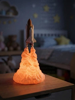 Настільний 3D нічник-світильник Space Shuttle | Безпровідна космічна LED лампа на акумуляторі з ефектом вогню від USB, 28х15 см
