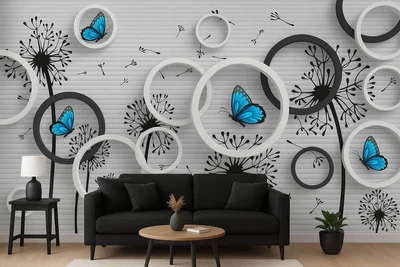 Фотошпалери флізелінові Print-walls 3D блакитні метелики 0182 100×100 см (Ш×В)