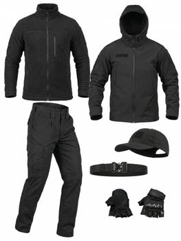 Тактичний костюм 5в1 Stabitex Black комплект куртка флісова кофта штани рукавички ремінь бейсболка M