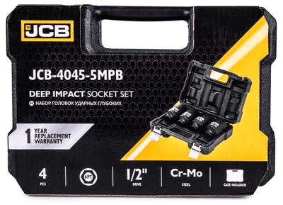 Набір головок ударних глибоких 1/2", 4 пр. (6-гр.) (34-41 мм) | 61256 | JCB