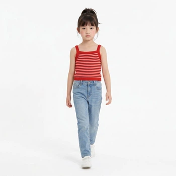 Вязаный красный топ в полоску для девочки 140 (9-10Y) Primark красный/белый