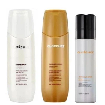 Набор для жирной кожи головы и поврежденных волос Olorchee: Шампунь Olorchee Anti Grease Shampoo 300 мл + Экспресс-уход Olorchee Recovery Cream One Minute Repair 300 мл + Спрей-сыворотка Olorchee Miracle Hair Serum 220 мл