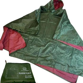 Плащ - дощовик пончо Raincoat H-855 вологозахисний One Size 160 см Green-Red