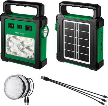 Ліхтар акумуляторний комплект NEWVEW NV-T260 Solar Panel 2400mAh 2 підвісні LED лампи, Сонячна панель 2.5W, Павербанк Green (NWVW-NV-T260-GN)