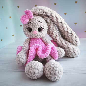 Вязаная плюшевая игрушка Зайчик ручной работы, 26 см + уши 20 см