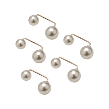 Брошки для швидкої фіксації одягу з перлами PearlClip, 5 штук, білі