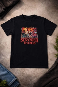 Футболка дитяча Stranger Things чорна з принтом, для хлопчика і дівчинки 140 см