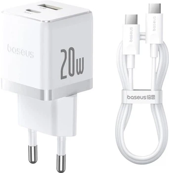 Сетевое зарядное устройство 20W с кабелем Type-C-Type-C Baseus Palm USB/Type-C белый P10111608213-01