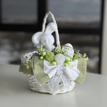 Пасхальная корзина 19х19х22см hand-made MIS LT белая с бело-зеленым декором и зайчиком