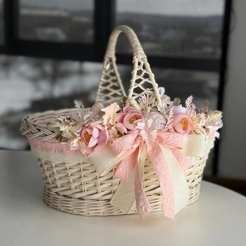 Пасхальная корзина 38х28см hand-made MIS LT бежевая с пудрово-розовым декором большая