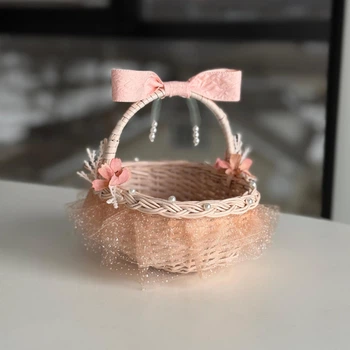 Пасхальная корзина 15х12х13см hand-made MIS LT розовая с розовым декором мини