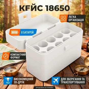 Органайзер для аккумуляторов 18650 на 8 ячеек бокс кейс для хранения и транспортировки 3D печать белый