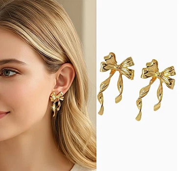 Женские сережки "Бантики" 3х1.6см jewelry Золотистые