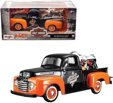 Zestaw modeli Maisto Ford F-1 1948 i Motocykl Harley-Davidson FLH Duo Glide 1958 1:24 Pomarańczowy MST32180 (090159321804)