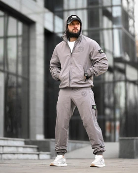 Мужской спортивный костюм Stone Island светло-серый плащевка жадка, куртка с капюшоном S