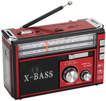 Портативний радіоприймач Golon RX-381 X-Bass з ліхтариком, USB, microSD, MP3-плеєром, телескопічною антеною, акумулятором, FM/AM/SW радіо колонка для дому, дачі та подорожей Червоний