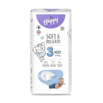 Детские подгузники Happy Bella Baby Midi размер 3 (5-9 кг) 50 шт