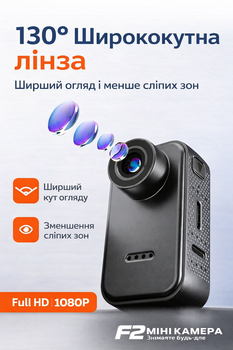Мини-камера F2 Mini Full HD 1080p (130°) с IPS экраном и магнитным креплением