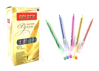 Ручка масляная 0,5 мм синяя Coil Golden цветной корпус в ассортименте 014172