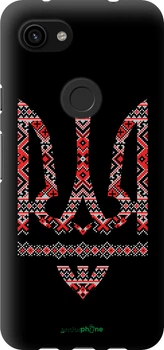 Чехол на Google Pixel 3a Герб - вышиванка на черном фоне "1196b-1700-70447"
