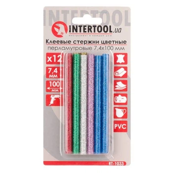 Комплект кольорових перламутрових клейових стрижнів 7.4*100 мм, 12 од. INTERTOOL RT-1033