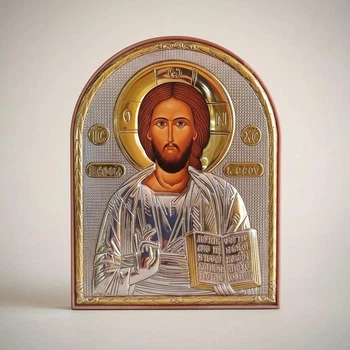 Серебряная икона с позолотой Иисус Христос, Спаситель, православная, подарочная, 16*12 см