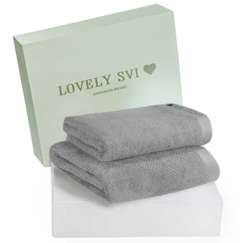 Набор 2 жаккардовых полотенца в коробке Lovely Svi 70 х 140 см и 50 х 90 см Бежево - серый (160226)