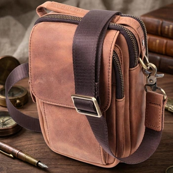 Компактна шкіряна сумка для чоловіків Vintage bg228fash11 Коричнева