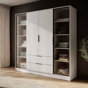 Гардеробна / шафа для одягу Perfect Home Келлі / Kelly 4DRD 4-дверна з боковими прозорими дверцятами Кашемір (PFH-091890)