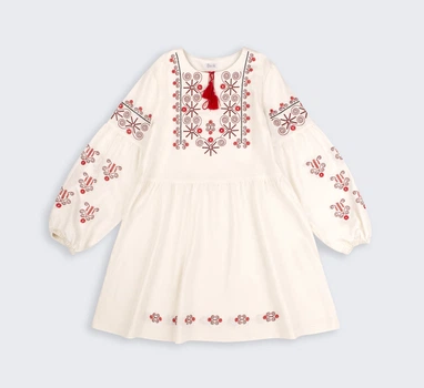 Подростковое платье-вышиванка для девочки Бемби Этно PL379-2L6 146 см Молочное/Красное (14379723868.2L6)