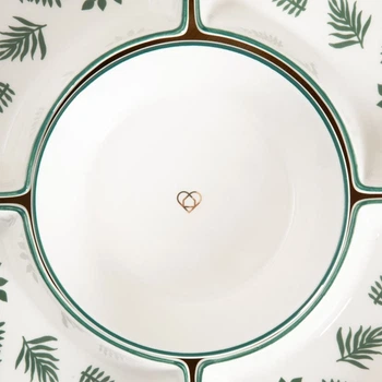 Тарілка Homla Fincan з чашами в зелене листя 5 шт + обертовий піднос 30 см (5906496755286)