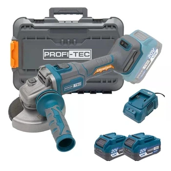 Акумуляторна болгарка PROFI-TEC PPGA203 (20 В, безщітковий двигун, диск 125 мм) 2×PT2040VX (4.0 Aг), ЗП BC20V, кейс