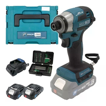 Акумуляторний імпульсний гвинтоверт PROFI-TEC PID1820BL (20 В, безщітковий двигун, 180 Нм, хвостовик 1/4″) 2×PT2020MP (2.0 Аг), ЗП BC20V, кейс + кейс з набором біт