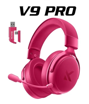 Навушники MCHOSE V9 PRO Rose Бездротова Ігрова Гарнтура, Радиоканал/Bluetooth/3.5мм. Знімний Мікрофон, RGB Підсвічування, 7.1 Акумулятор 250 Годин. PC/PS4/PS5/Switch/Xbox