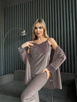 Женский велюровый комплект тройка цвета мокко XL 48-50