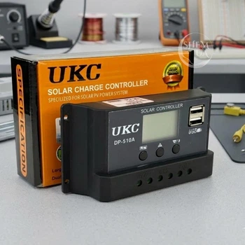 PWM контроллер заряда солнечной батареи 10А 12V/24V, солнечный регулятор для свинцово-кислотных аккумуляторов OPEN AGM GEL, с LCD дисплеем и 2xUSB 5V, PD-510A