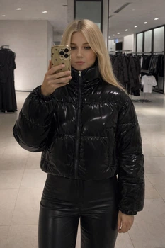 Женская куртка ZARA с блестящим эффектом champagne black S арт.8073\238\800