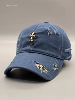 Кепка бейсболка CHROME HEARTS рваная мужская женская Джинс
