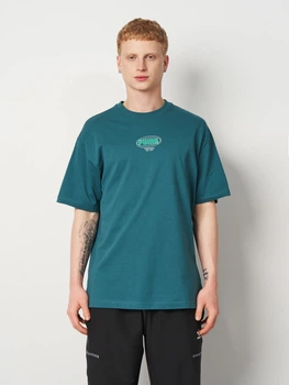 Футболка бавовняна довга чоловіча Puma Essentials Graphics 69202341 M Emerald Ice з принтом (4069161732546)