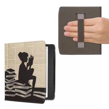 Обложка чехол с ремешком для руки kwmobile Flip Handstrap для PocketBook 700K3 Era Color Girl and Books