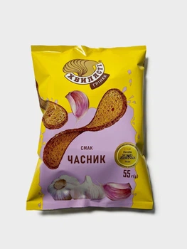 Сухарі-грінки ХВИЛЯСТІ житньо-пшеничні зі смаком часнику 55 г х 15 шт