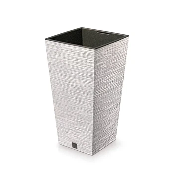 Горшок для цветов пластиковый Prosperplast Фуру квадрат ECO WOOD 20*38см 11.4л белый DFSH200W-S449W