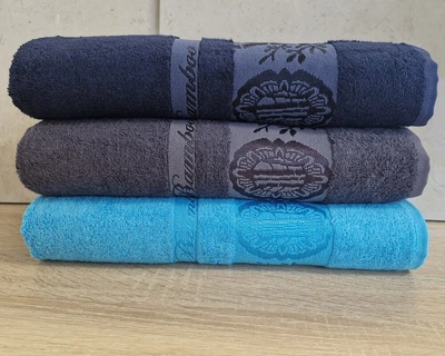 Набір турецьких бамбукових махрових рушників Zeron 3 штуки 70х140 Bamboo Dark Blue
