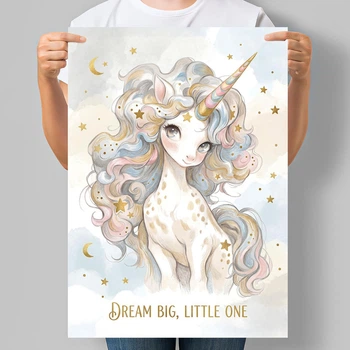 Детский постер с единорогом Dream Big, Little One А3 30х42 см (DYT104_А3)