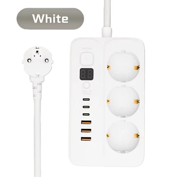 Сетевой фильтр-удлинитель с таймером 1–24 ч, 1.5 м, 3 розетки + 3 USB + 3 Type-C, настольный удлинитель с выключателем