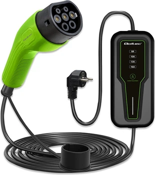 Мобільний зарядний пристрій для електромобіля Qoltec EV з регулюванням 2 в 1 Type 2 3.5 кВт 4 м (5901878525747)